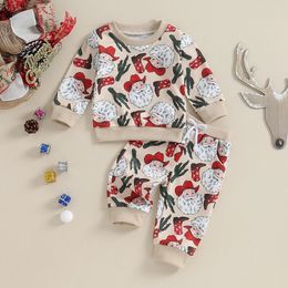 Rompertjes EWODOS Baby 2-delige kerstset met lange mouwen, westerse sweater en broek voorschoolse kleding 231115