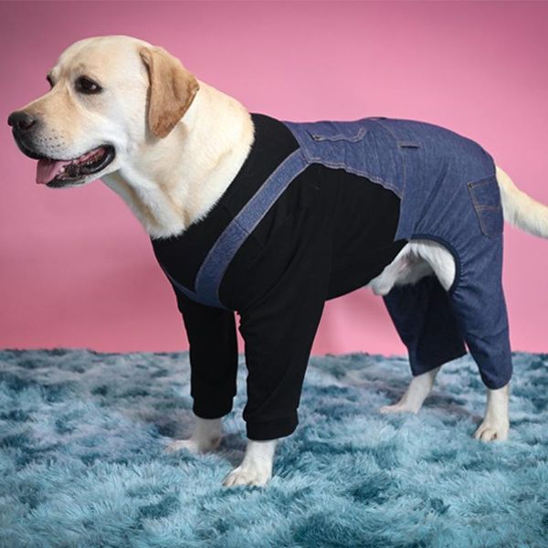 Peleles Ropa para perros grandes de otoño/invierno, vaqueros de una pieza de mezclilla Labrador, vestido bonito y divertido, abrigo para perros de cuatro patas, pijamas para perros grandes