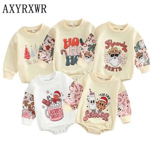 Rompers mode geboren baby jongens meisjes kerstmis 024m cartoon brief print lange mouw patchwork sweatshirts jumpsuits tops 220915