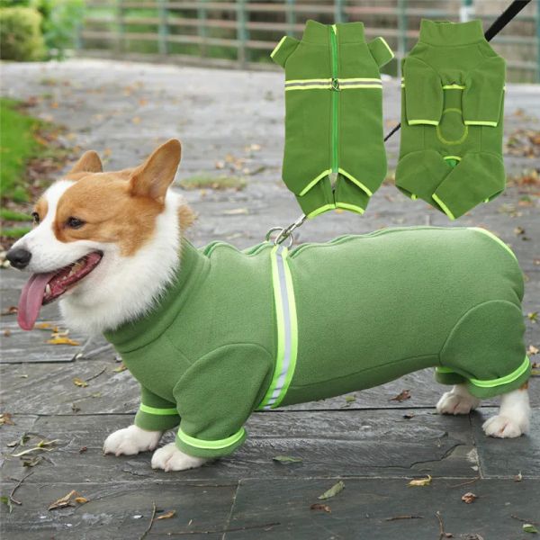 Rompers Fleece Dog Jugsuit Pyjamas Hiver Reflective Embropd Belly Pet Dog Clothes For Medium Dogs Corgi Dckhund Puppy Pijamas Coins