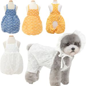 Rompertjes Floral Dog Overalls, Witte Pompoen Hond Jumpsuit, Sling Vest, 4 Leg Pyjama's voor kleine honden, Puppy, Cat Jumpsuit, PJS Pet Clothes, Zomer