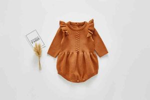 Rompers Volle mouw Overdekte knop Solide korte lengte O-Neck Kraagkraag Nieuwe mode Casual Spring herfst Kinderen Girls G220510