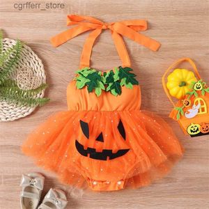 Rompers Halloween 0-2y Baby Girls Rober Rober Rober Pumpkin Match Sans manches Halter Sequin Suit avec jupe HEM L410