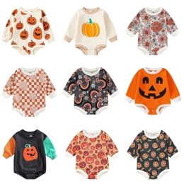 Rompers Halloween herfst geboren baby Baby Boys Girls Rompers 024m Cartoon Pompoenbrief Afdrukken Lange mouw Romper jumpsuits Kostuum 220913