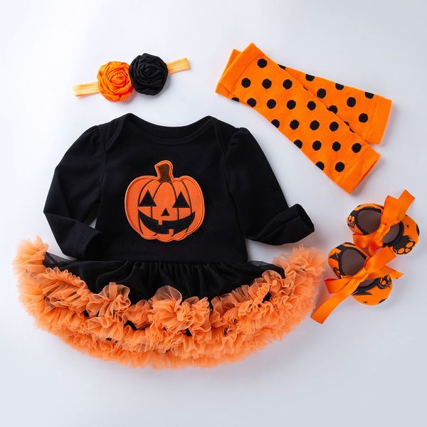 Barboteuses Halloween bébé fille vêtements pour enfants barboteuse coton à manches longues enfant en bas âge citrouille combinaison Tutu robe Costumes 2023 fête 230823