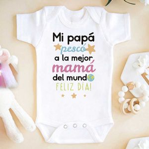 Rompers Joyeux anniversaire au monde Meilleure mère Spanish Imprimé Baby Jumps combinaison pour les nouveau-nés à manches courtes serrées à manches serrées pour bébés vêtements d'été fo