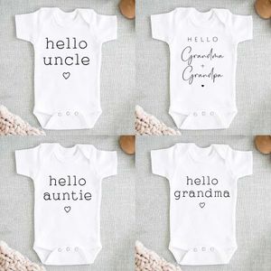 Rompers Hello oncle / tante bébé Grossesse Annonce BodySuit d'été à manches courtes à manches à manches