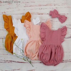 Barboteuses Vente Chaude Coton Bio Infant Barboteuses Nouvel Été Double Gaze Nouveau-Né Bébé Filles Vêtements Combinaison À Volants Fleur Toddler Outfits T230529