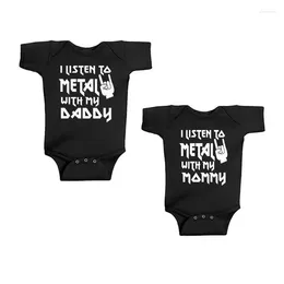 Rompertjes Ik luister naar metaal met mijn papa en mama Grappig geboren babykleding Romper Korte mouw Body Jongen Meisje