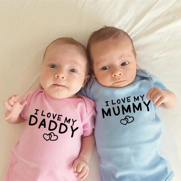 Mamelucos I Love My Daddy Mummy Born Baby Body de algodón lindo verano gemelos niños niñas Body Suit ropa de regalo