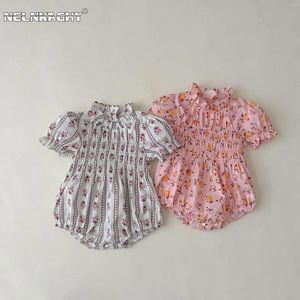 Barboteuse d'été pour bébés filles, manches bouffantes, motif Floral froncé, vêtements d'extérieur, combinaisons pour enfants nés, vêtements mignons, body en coton