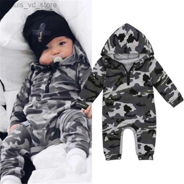 Mamelucos infantil bebé niño con capucha camuflaje mameluco recién nacido bebé camo manga larga cálido otoño mono traje niños ropa T231205