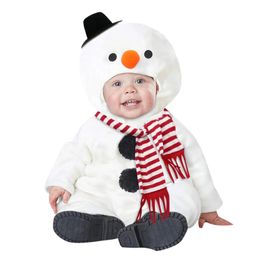 Barboteuses infantile bébé garçons filles ensembles de noël Cosplay Costume bonhomme de neige sweat à capuche polaire barboteuse combinaison écharpe ensemble 231207