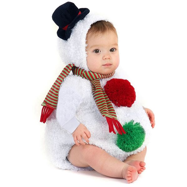 Barboteuses Bébé Bébé Garçons Filles Costume À Manches Longues De Noël Cosplay Costume Bonhomme De Neige Polaire À Capuche Barboteuse Combinaison Et Écharpe Ensemble 231129