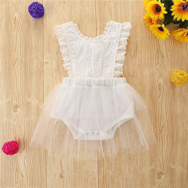 Barboteuses infantile bébé fille combinaisons 2023 été solide sans manches dentelle maille barboteuse robe pour Borns enfants vêtements filles Costumes