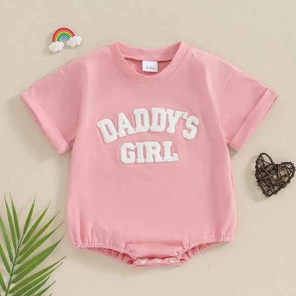 Barboteuse pour bébé fille, tenue d'été, sweat-shirt, combinaison brodée pour papa, hauts assortis, vêtements mignons pour nés