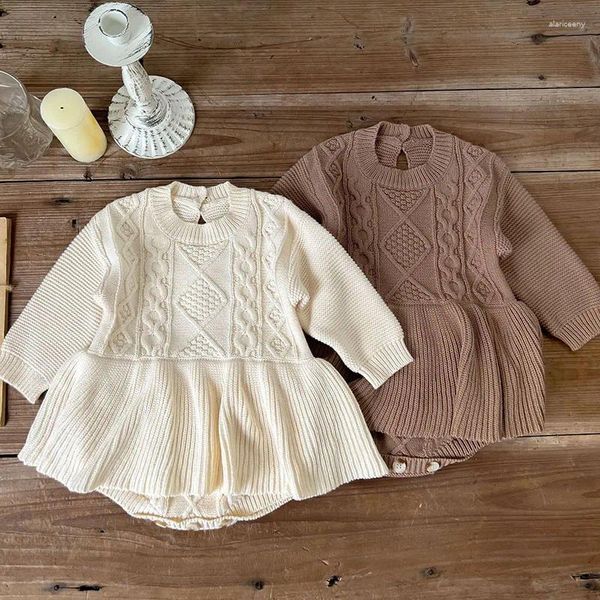 Barboteuse pour bébés filles, robe en tricot, couleur unie, combinaison à manches longues, Style coréen, vêtements de printemps et d'automne