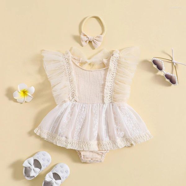 Rompers Baby Girls Rober Rober Robe de fleur Broderie Butfly Wings Sucks Contanes Bodys Summer Bodys With Bow Bandband