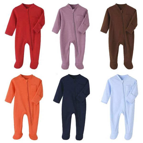 Barboteuses infantile Onesie né fermeture éclair Footie enfants à manches longues banderoles pyjamas rouge Orange pâques barboteuse 0-12 mois 231124