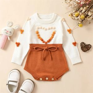 Rompertjes Baby Peuter Baby Meisje Trui Romper Warm Gebreide Romper met lange mouwen Herfstkleding 231207