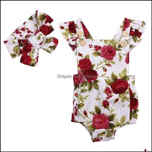 Mamelucos MonosRompers Ropa Bebé, Niños Maternidad2Pc Bebé Niña Lindo Floral Impreso Halter Algodón Sin Mangas Mameluco Y Diadema Casu