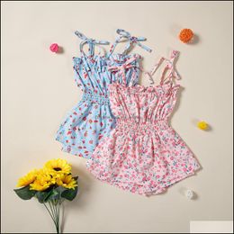 Barboteuses CombinaisonsRompers Bébé Enfants Vêtements Bébé Maternité Filles Fleur Robe Imprimé Floral Barboteuse Enfants Sli Dhofh