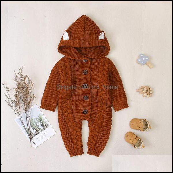 Barboteuses CombinaisonsRompers Bébé Enfants Vêtements Bébé Maternité Garçons Filles Tricot Barboteuse Infant Toddler Knit Hood Dhud0