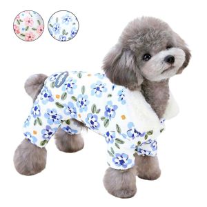 Barboteuses Kawaii fleur imprimé chien combinaison col de fourrure chien vêtements pour petits chiens hiver chaud chiot Onesie Chihuahua Costume animaux pyjamas