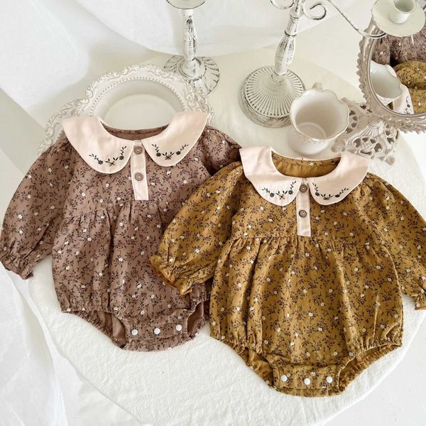 Barboteuses Enfant Automne Rétro Body Bébé Fille Doux Peter Pan Col Fleur Broderie Manches Bouffantes Coton Combinaison Une Pièce J220922