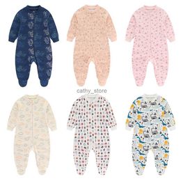 Rompertjes Kiddiezoom 0-12Months Cartoon Lange Mouw Rits Baby Jongens Meisje Romper 100% Katoen Zachte pasgeboren JumpsuitsL231114