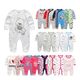 Rompertjes Kiddiezoom Mode Klassiek Unisex lange mouw Causaal Baby Jongen Meisje Zacht 100 Katoen geboren Kleding 231115