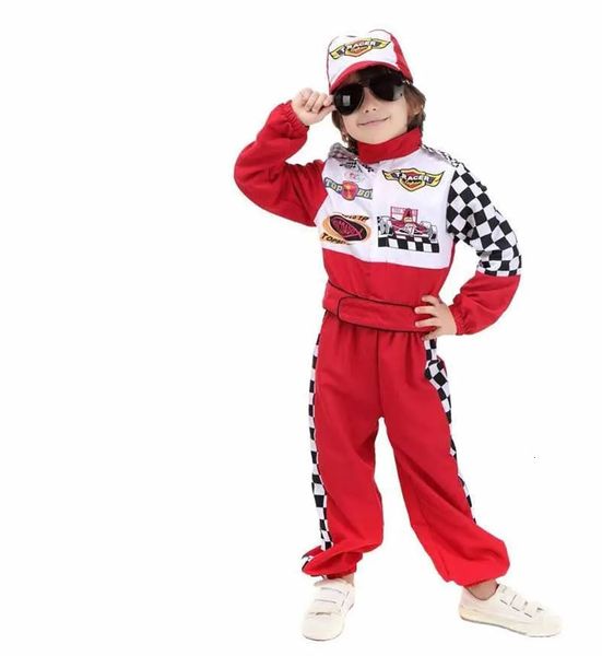Barboteuses Enfants Garçons Halloween Racer Cosplay Rouge Course Pilote De Voiture Uniforme Costume De Course Pour Enfants Fantaisie Robe Mascarade 231202
