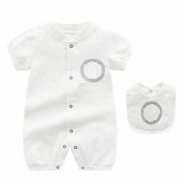 Rompers Kids Designer Bib 2 pièces Set Baby Boy Girl Summer Summer à manches courtes Coton Cotton Top Quality Newborn Jumps Contanes 0-24 mois F4GW #