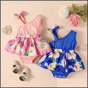 Rompers Kids Girls Flower Bloemprint Romper Infant Toddler Sling SLO Shoders Jumpsuits Summer Fashion Boutique MxHome Dhyui
