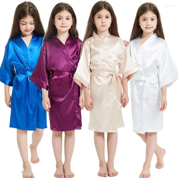 Barboteuse en Satin pour enfants, peignoir de fête Spa pour filles, Robes de nuit d'été, Kimono, cadeaux d'anniversaire