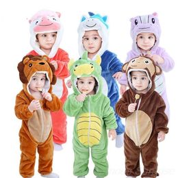 Rompertjes Kigurumi Pyjama's voor kinderen Flanel schattige baby romper Eenhoorn Panda Dinosaurus Kinder rompertjes Kostuums Winter Jongens Meisjes Jumpusit 231129