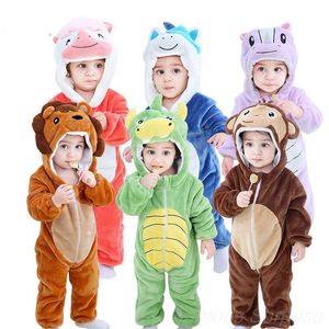 Rompertjes Kigurumi Pyjama's voor kinderen Flanel schattige baby romper Eenhoorn Panda Dinosaurus Kinder rompertjes Kostuums Winter Jongens Meisjes Jumpusit 231118
