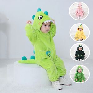 Rompertjes Kigurumis Dinosaurus geboren babykleding Pyjama Jongen Meisje Romper Baby Winter Warm Dier Cosplay Kostuum Outfit Overall met capuchon 231211