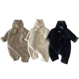 Mamelucos coreano bebé mameluco bufanda conjunto otoño invierno lana de cordero monos para niños niñas niño ropa infantil suelta nacido onesie 231025