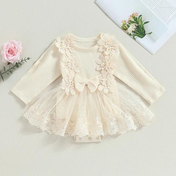 Mompers de encaje Floral Baby Baby Dress Dirección de niños Ciunta de manga larga Tul Tul Tulle Bodysuit Trautfits para ropa para niños pequeños