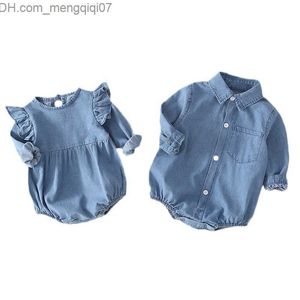 Rompertjes Lawadka 0-24M Lente en Herfst Pasgeboren Jongens en Meisjes Strak kledingstuk Denim Lange Mouw Baby Jongens Mode Sportkleding Z230711