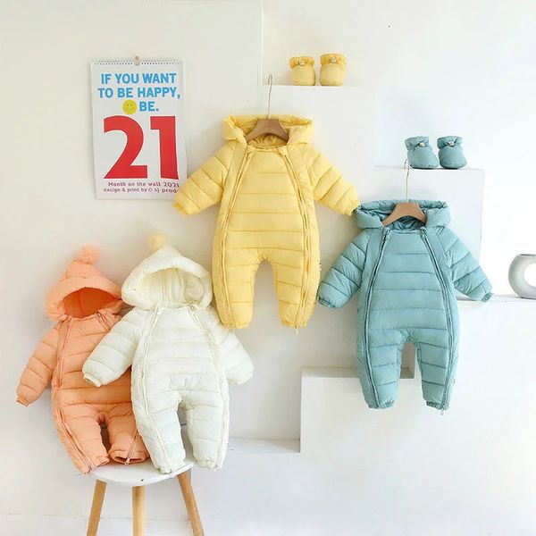 Mamelucos Lawadka 024M Invierno Abajo Algodón Bebé Niñas Niños Mameluco Sólido Con Capucha Mono Infantil Casual Nieve Cálido Grueso Ropa para niños pequeños 231211