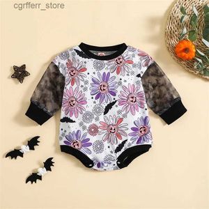 Rompers Listenwind Halloween Baby Girls Fall Sweats Sweats Rompers Pumpkin Flower Print Coumor Color Mesh à manches longues L410