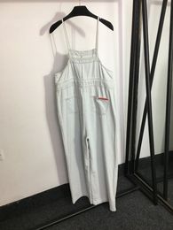 Monos de lujo para mujer, mono informal de mezclilla, pantalones con pechera, mamelucos de verano y otoño, leotardo encantador con bolsillos grandes, pantalones vaqueros con cordón en la cintura Jumpsu