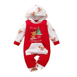 Rompertjes Ma Baby 0-12M Mijn 1e kerst pasgeboren baby baby jongens jumpsuit schattige herten auto print romper met lange mouwen kerstkostuum D84L231114