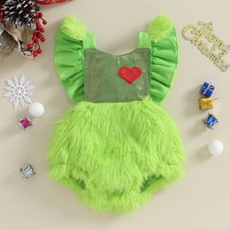 Barboteuses ma bébé 0 24M Noël né infantile enfant en bas âge bébé filles barboteuse coeur paillettes combinaison salopette costumes de noël vêtements D05 230915