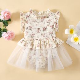 Mamelucos Ma Baby 3 24M nacido Infant Girls Romper Princess Ruffle Floral Tulle Jumpsuit Fiesta de cumpleaños Playsuit Ropa de verano D01 230711