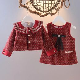 Barboteuses Melario mode enfants filles princesse vêtements à carreaux ensemble automne bébé enfants à manches longues manteau vêtements d'extérieur débardeur 2 pièces costume doux 231117