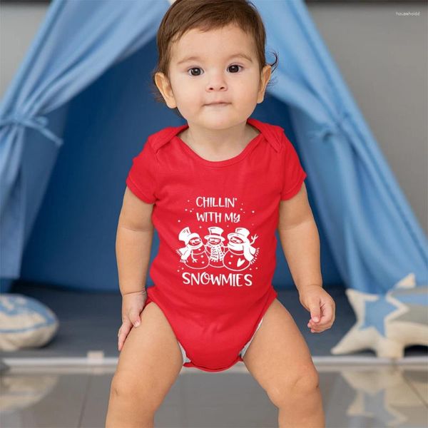 Mamelucos Feliz Navidad Ropa para bebé (niño o niña) Monos Lindos dibujos animados Muñecos de nieve Estampado Rojo Nacido Onesies Nochebuena Mameluco infantil Pijamas