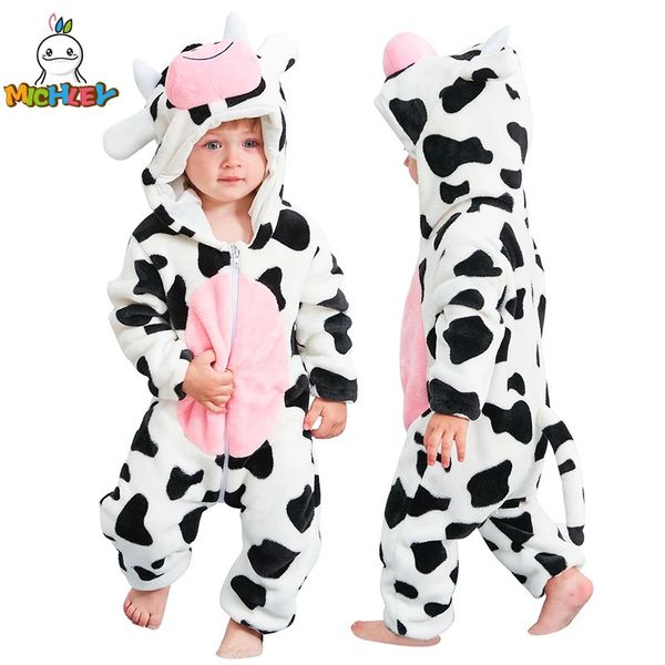 Barboteuses MICHLEY Halloween bébé barboteuses vêtements d'hiver Costume flanelle à capuche body pyjamas animaux combinaison globale pour enfants Bebe 231023